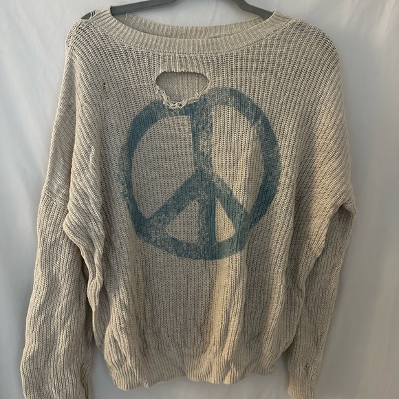 Distressed Peace Sign Sweater - Picture 1 of 1
